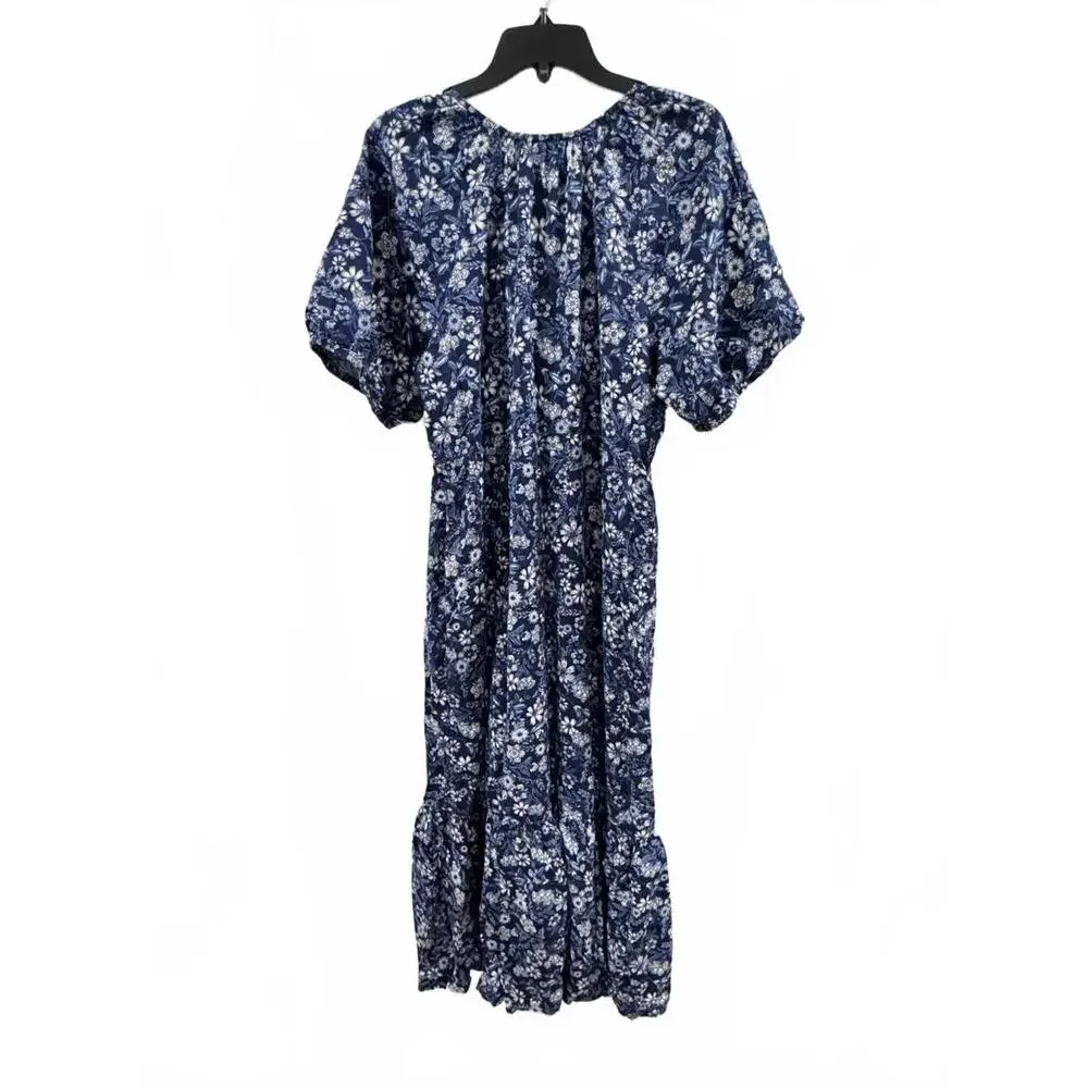 Old Navy Blue Floral Print Puff Sleeve All-Day Spring Long Maxi Dress- Size XL - Picture 4 of 9